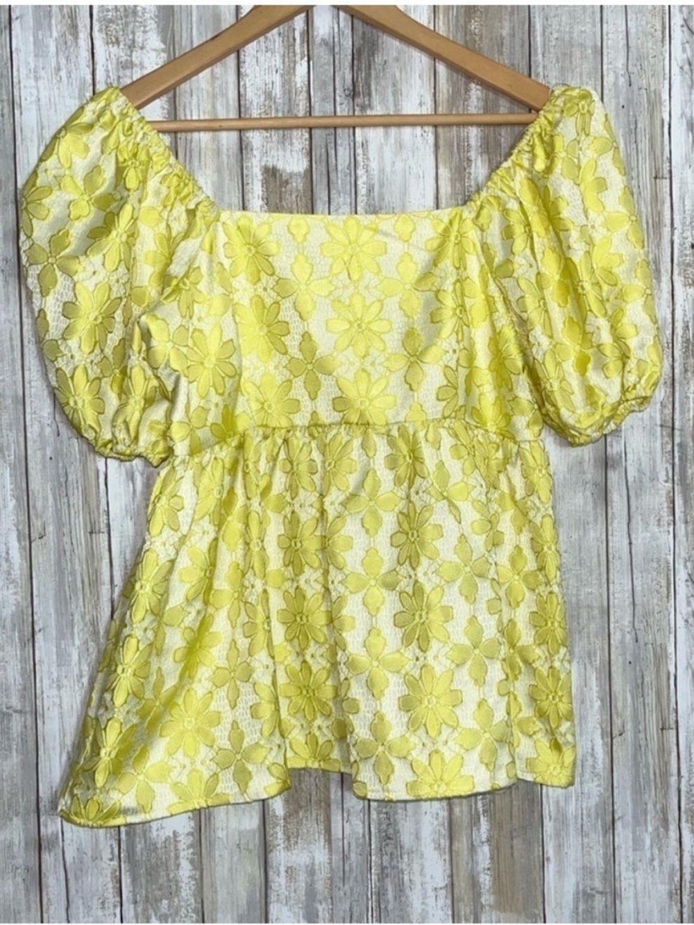 Entro Yellow Floral Puff Sleeve Babydoll Blouse Square Neck Top Size S - Picture 3 of 6